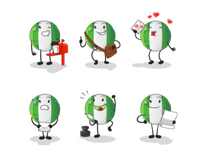 nigerian flag postman set character. cartoon mascot vector
