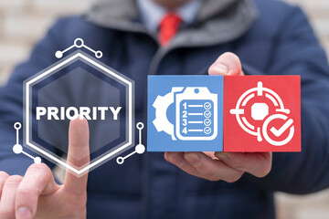 Set work priority, arrange to do list which job to do before and after, task management concept. The order of priorities in any activity is correct.