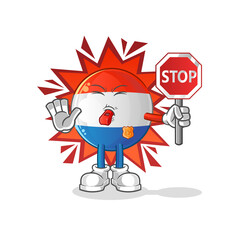 dutch flag holding stop sign. cartoon mascot vector