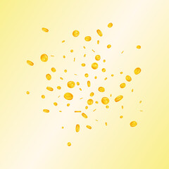 American dollar coins falling. Amazing scattered USD coins. USA money. Eminent jackpot, wealth or success concept. Vector illustration.
