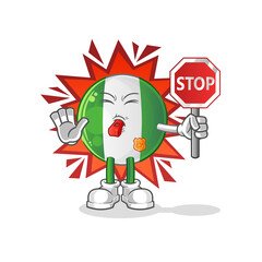 nigerian flag holding stop sign. cartoon mascot vector