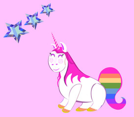 Unicorn with rainbow tail, fairy tale horse, cute pony with a horn and rainbow tale