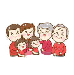 Cute Cartoon Chinese Family Vector.