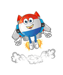 dutch flag with jetpack mascot. cartoon vector