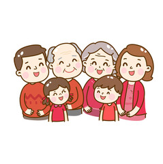 Obraz premium Cute Cartoon Chinese Family Vector.