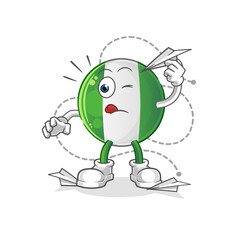 nigerian flag with paper plane character. cartoon mascot vector