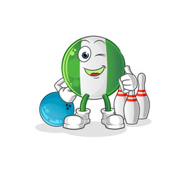 nigerian flag play bowling illustration. character vector