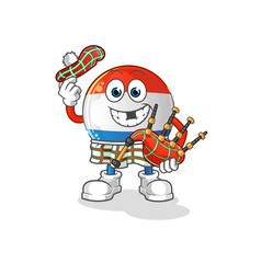 dutch flag scottish with bagpipes vector. cartoon character