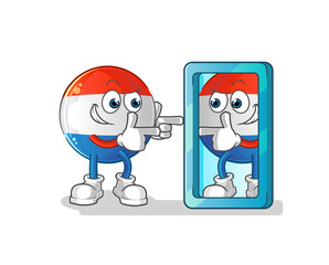 dutch flag looking into mirror cartoon. cartoon mascot vector