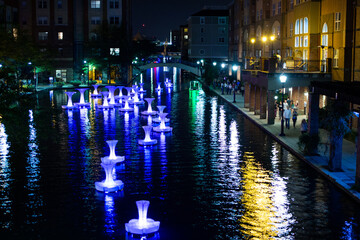 light art display on a canal in Indianapolis 