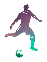 Football player with a ball, color isolated image on a white background with an inscription, a template for the concept of football. Vector illustration