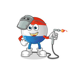 dutch flag welder mascot. cartoon vector