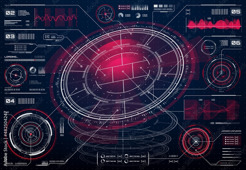 Poster hud futuristic user digital screen interface, infographic information charts. vector business techno