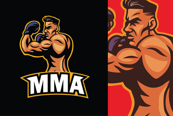 MMA Fighter Boxing Boxer Sport Logo Design Illustration Vector Art