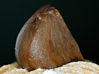 Tokyo,Japan - January 24, 2022: Marron glace on Japanse cake of Mont Blanc aux marrons
