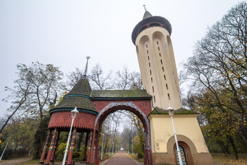 Palicko Jezero, in Palic, Serbia, with the Palic Vodotoranj Watertower, opened in 1910, in front....