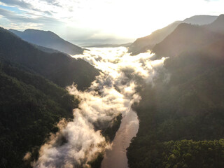 sunrise in amazon rainforest with river