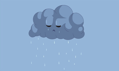 Sad Depressed Cloud Crying Vector Cartoon Illustration