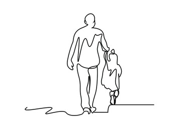 father and little daughter walking happily outside together