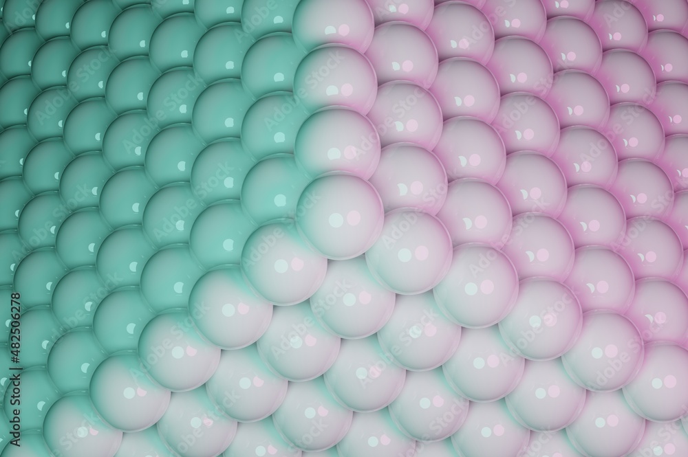 Poster colorful sphere 3d green pink blue ball pattern with rubber texture with reflections. abstract art f
