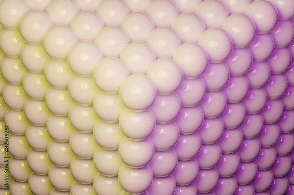 Poster colorful sphere 3d render yellow blue ball pattern with rubber texture with reflections.abstract art