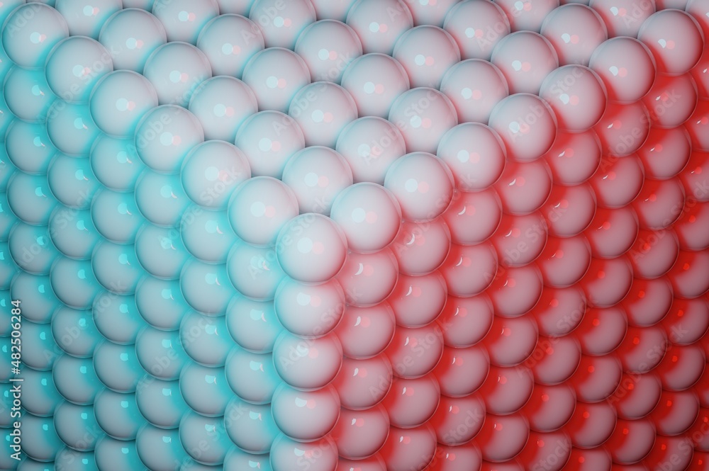 Poster colorful sphere 3d render red blue ball pattern with rubber texture with reflections. abstract art f