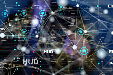 Neural network 3D illustration. Big data and cybersecurity