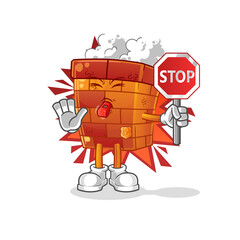 chimney holding stop sign. cartoon mascot vector