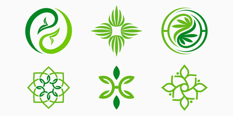 Medical marijuana logo icon set. Cannabis vector illustration