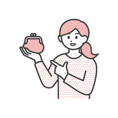 若い女性ががま口財布を持っているイラスト素材