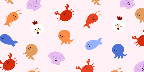 a cute pattern of kawaii animal illustrations. set of objects arranged for background pattern or wallpaper for a playful theme design.