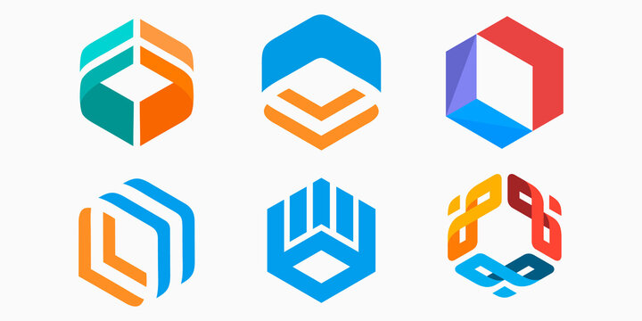 creative modern hexagon logo icon set.