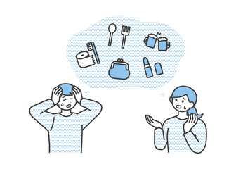 若い男性と女性が生活費について考えているイラスト素材