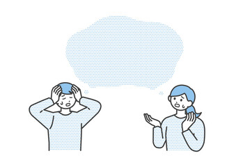 吹き出しのイラスト素材　考える若い男性と女性