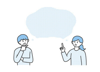 吹き出しのイラスト素材　考える若い男性と女性