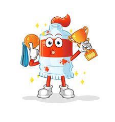 Obraz premium watercolor tube winner with trophie. cartoon character