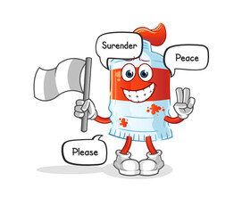 watercolor tube hold surrender flag mascot. cartoon vector