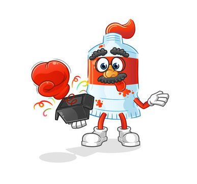 watercolor tube prank glove in the box. cartoon mascot