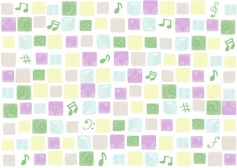 水彩タイル　音符　背景