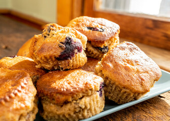 Blueberry muffins on a plate