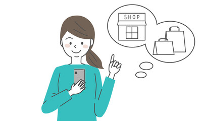 スマートフォンでネットショッピングを楽しむ女性