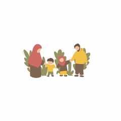 Happy Family parent and child muslim islamic flat illustration