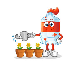 watercolor tube watering the flowers mascot. cartoon vector