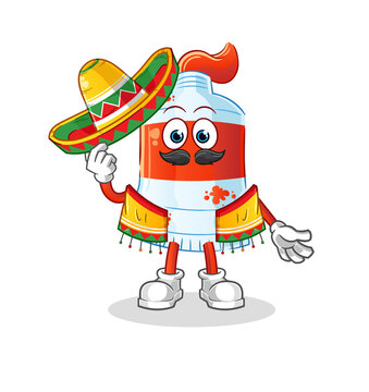 watercolor tube Mexican culture and flag. cartoon mascot vector