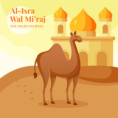 isra miraj nabi muhammad greeting card background style Premium Vector with camel vector