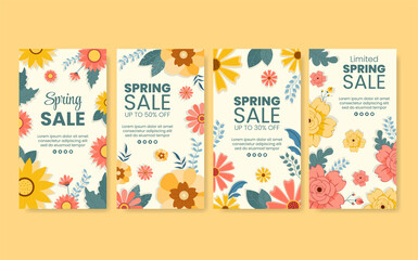 Spring Sale with Blossom Flowers Stories Template Flat Illustration Editable of Square Background for Social Media or Greeting Card
