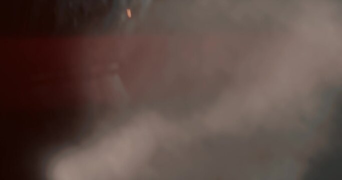 CGI realistic render scene of a A fight scene robot shooting his enemeis and throwing smoke grenade