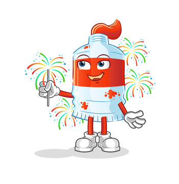 watercolor tube with fireworks mascot. cartoon vector