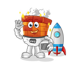 chimney astronaut waving character. cartoon mascot vector