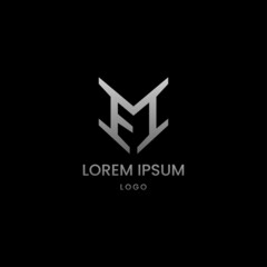 Initial logo of the letters of the alphabet E and M. Modern minimalist design in silver gray color